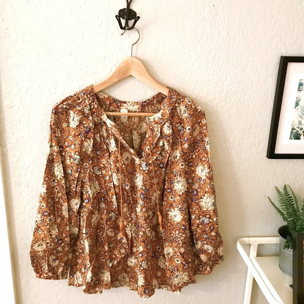 Old Navy Blouse Marigold Orange, 3/4 Sleeves, Size Medium, Like New
